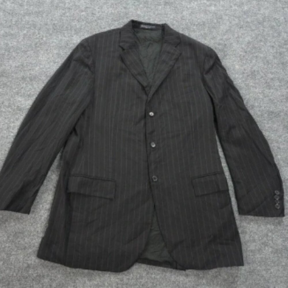 Polo Ralph Lauren Blazer Mens 42 Black Striped‎ Wool Suit Jacket Italy Vintage